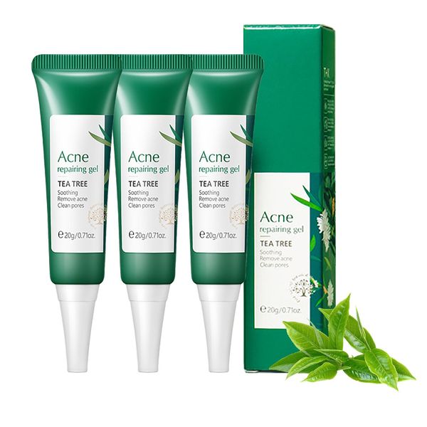 Tea Tree Acne Treatment Gel - Spot Treatment for Face - Anti Acne Gel for Pimple - Dark Spot Remover for Face - Face Care Acne Cream - Blackhead Remover for Soothing and Moisturizing 3PCS Set