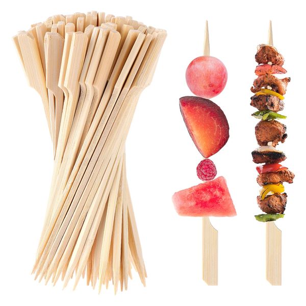 15cm Bamboo Skewers, 100 PCS Bamboo Sticks for Cocktail Appetizer Toothpicks Kabab Skewers Picks Paddle Wooden Skewers for Cocktail, Fruit, Grilling, Drink, BBQ, Fondue(6 Inch)