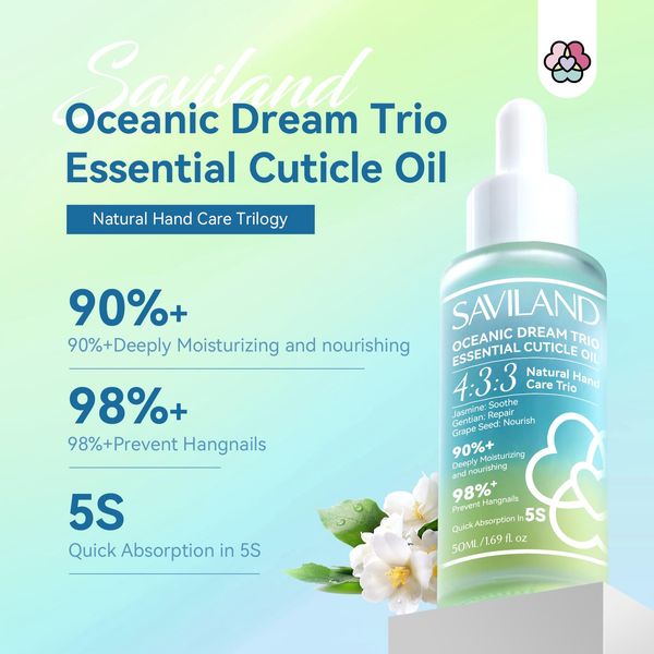 SAVILAND Cuticle Oil Triple Essential: 50ml Vitamin E & C Jasmine Gentian Grapeseed Nail Growth Oil Ultra Repair Nourish Soothe Cuticle Oil For Nails Plant-based Strengthener For Weak Nail