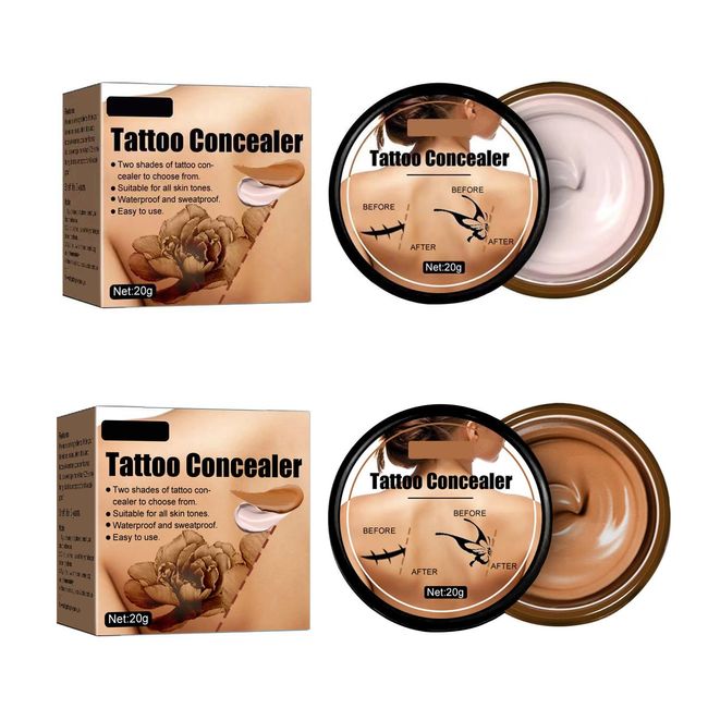 Tattoo Cover Up,Waterproof Invisible Concealer Body Leg Bruise Stretch Scar Dark Spots Vitiligo Skin Makeup Waterproof,Professional Long Lasting Tattoo Cover Up Suitable for Men and Women,2 Pcs Color