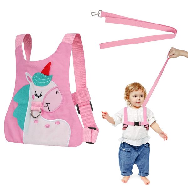 AOMIG Baby Reins, Baby Walking Reins and Toddler Safety Harness, Pony Baby Reins Safety Leash for Toddlers Boys and Girls (Pink)