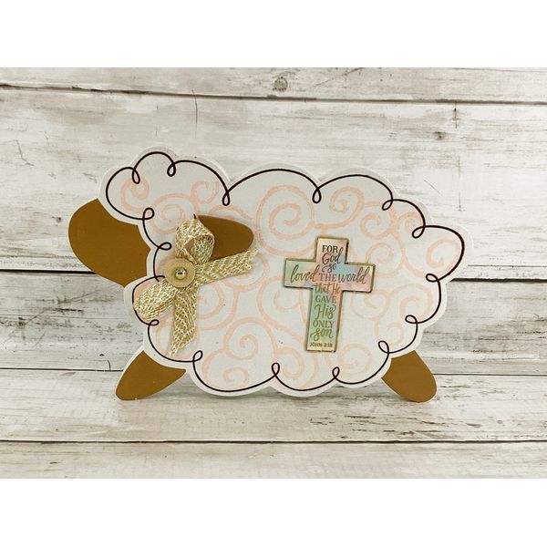 AGD Easter Decor - Chunky Wood Pink Lamb Sheep John 3:16