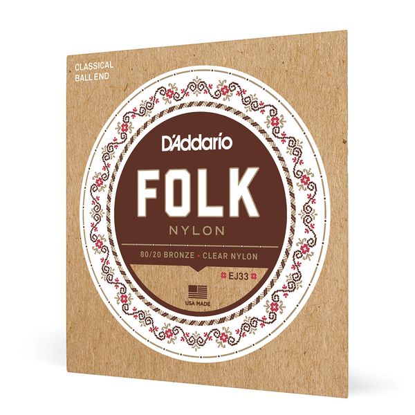 D'Addario ダダリオ ボールエンドナイロン弦 Folk Nylon EJ33 80/20 Bronze/Clear Nylon Trebles 【国内正規品】