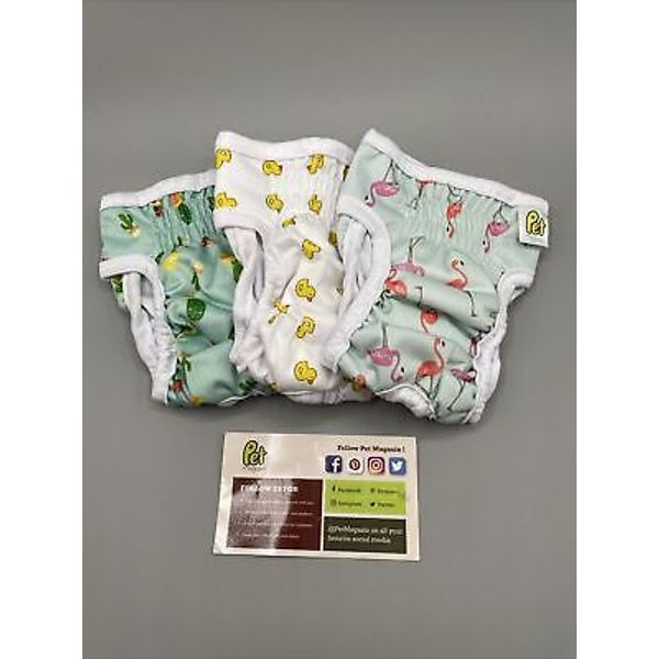 Pet Magasin Reusable Washable Dog Diapers 3 Pack-XS” NEW Flamingo Duck Cactus