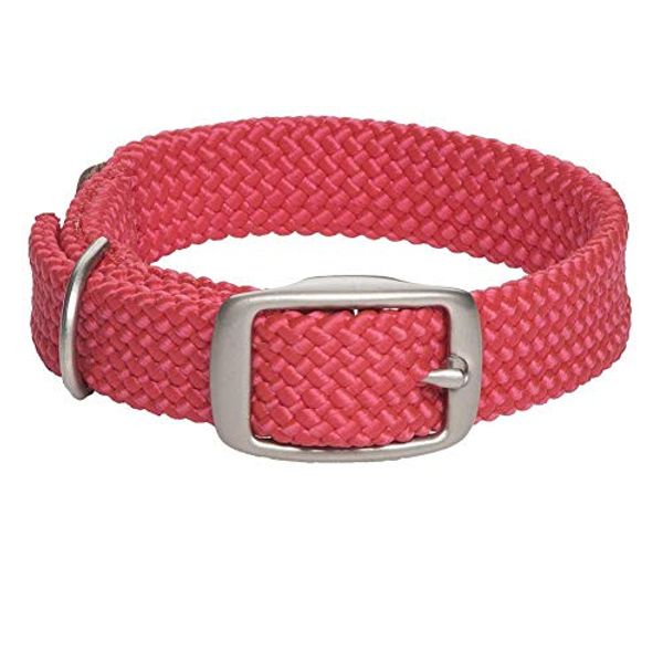 Mendota Pet Double Braid Collar - Satin Nickel - Dog Collar - Made in The USA - Red , 9/16 in x 12 in Junior