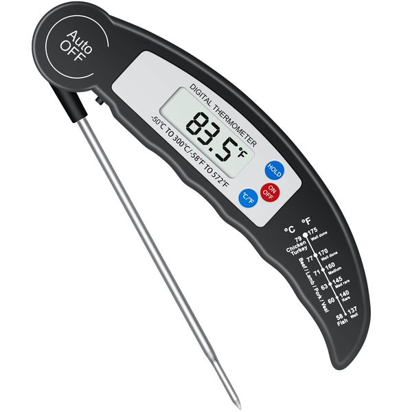 flintronic Grillthermometer Fleischthermometer Küchenthermometer Digital Thermometer mit 3s Sofortiges Auslesen, Faltbar Lange Sonde und LCD Bildschirm, Auto ON/Off für Küche, Grill,BBQ,Baby-Ernährung