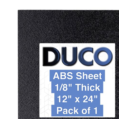 Duco ABS Plastic Sheet 1/8 Inch Thick 12" x 24" - Pack of 1 Rigid ABS Sheet with Textured Plastic Front - 0.125" Thick Heat Moldable Thermoplastic Sheet for DIY Use - Black Plastic Sheet