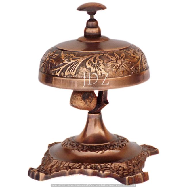 JD'Z COLLECTION Brass Desk Bell - Victorian Style, Antique Finish, Loud and Clear, Call Ringing Bell for Home, Office, Counter, Reception, Hospital, Hotel (Brown)