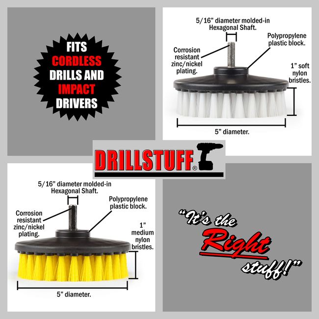 Drillstuff Cleaning Supplies - Drill Brush - Power Scrubber Brush Multi Use Kit - Grout Cleaner - Spin Brush - Tile Cleaner - Deck Brush 