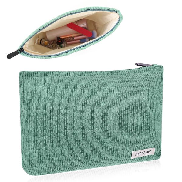 Cosmetic Bags for Women, Makeup Bag Organizer Small Mini Makeup Pouch for Purse Corduroy Makeup Pouch Travel Cosmetic Bag Skin Care Bag with Metal Zipper for Travel Toiletry Girls Gift (Green)