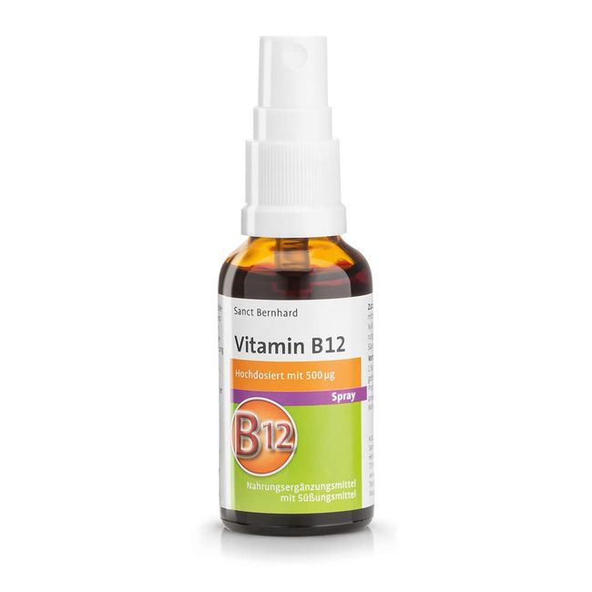 Sanct Bernhard Vitamin-B12-Spray | 500µg pro Tagesdosis | Für 240 Tage | Vegan | Einfache Anwendung | Himbeergeschmack | 30ml