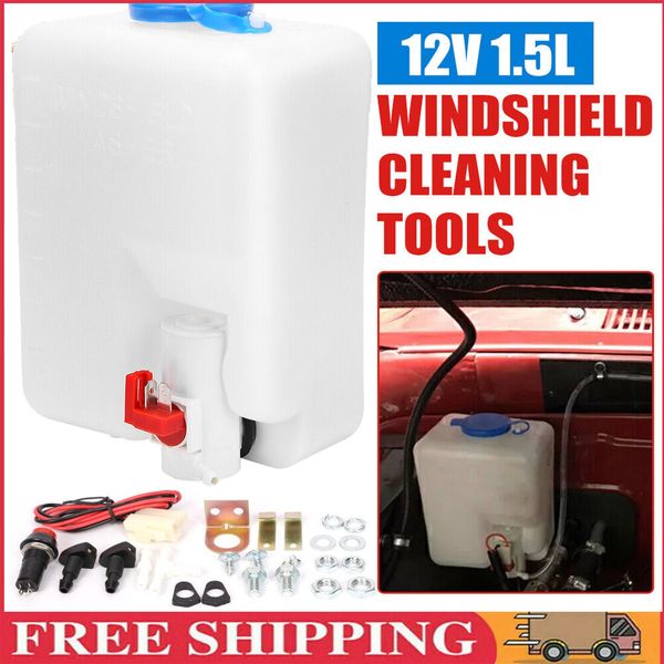 Universal 12V Windshield Washer Bottle Tank Pump Wiper System Reservoir Kit