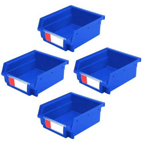 DJC Supply BLUE Heavy Duty Thermoplastic Storage Bin, Hangable, Side Connect (4.1" X 4.3" X 2" [4 PACK])