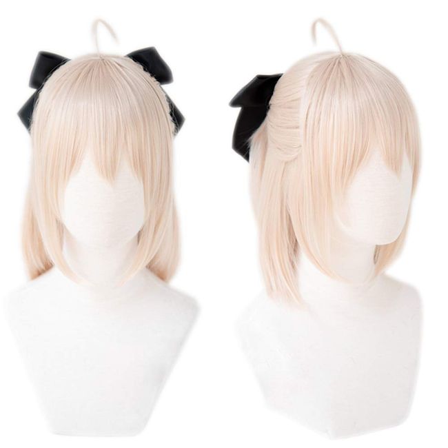 Heat Resistant Cosplay Wig, Second Castle, With Hair Ornament, Saber Souji Okita Wig, Party Disguise Wig + Bonus 2 Pieces