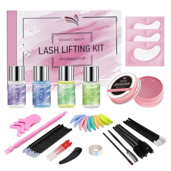 PERMANIA Lash Lift Kit, Salon Grade Supplies for Eyelash Perm and Brow Lamination Kit Keep Lashes Curling and Instant Fuller Eyebrows for 6 Weeks Lash Curlers (with glue balm）