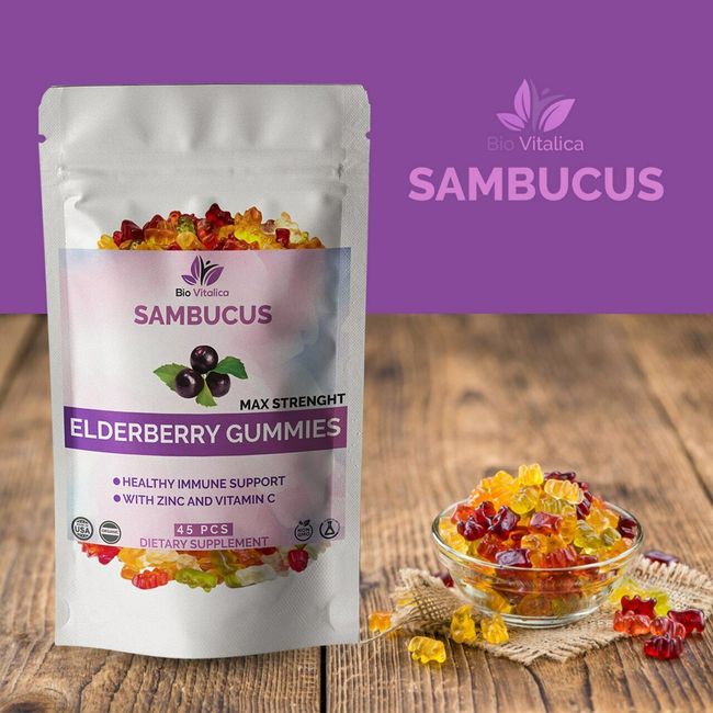 Premium Organic Sambucus Elderberry Gummies Immune Support Vitamin C & Zinc Extr