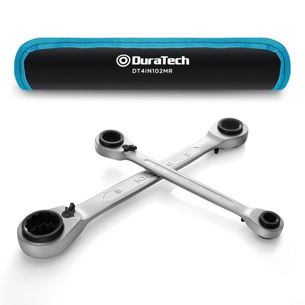 DURATECH Glasses Wrench, Ratchet Wrench, Angle Ratchet Wrench Set, 4-in-1, Straight Type, Comes with Direction Switching Lever, 72 Gears, CR-V Steel, 0.3 x 0.5 x 0.5 inches (8 x 10 x 12 x 13 mm),