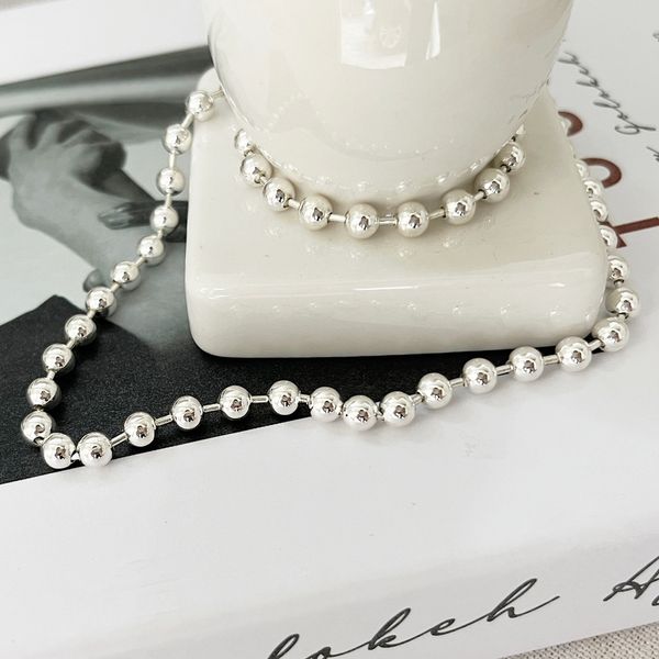 Silver 925 bead silver ball silver ball 5mm choker layered men women silver necklace