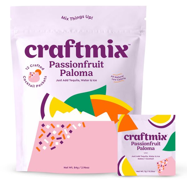 Craftmix Passionfruit Paloma, Makes 12 Drinks, Tequila Cocktail Mixers, Instant Skinny Cocktail and Mocktail Mix - With Real Fruit - Vegan Low Carb, Low Sugar, Non-GMO, Gluten Free, Easy to Mix