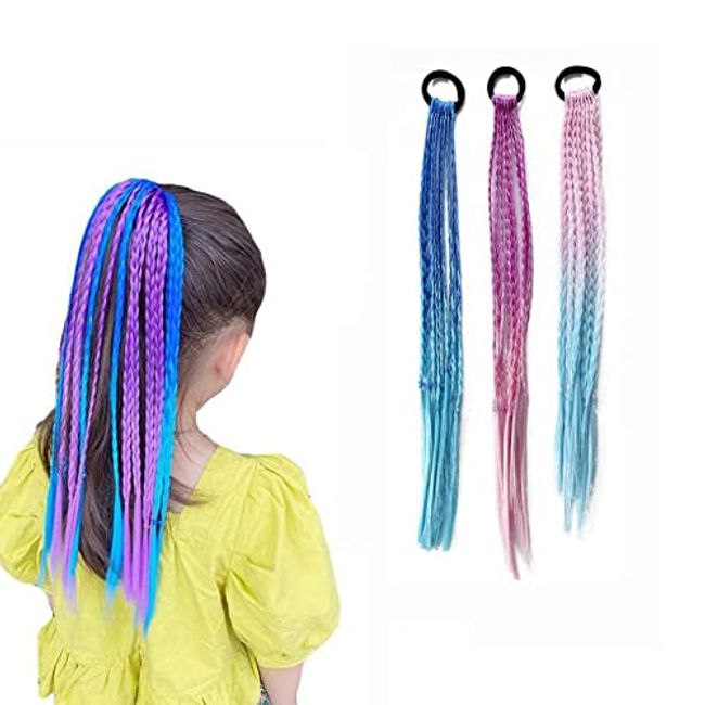 YFFSFDC Hair Extensions, Braided, 3 Colors, Kids, Stylish, Cute, Wig, Kids, Dance, Events, Halloween, Hair Extensions, Gradient Color Extensions (B)