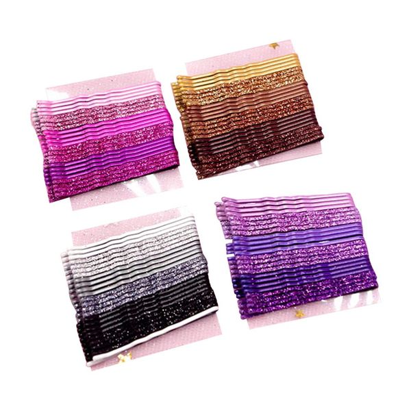 96pcs Glitter Powder Hair Clips Stoving Varnish Hair Pins Bobby Pins Metal Styling Barrettes (Golden, Pink, Purple and Black Each Sheet)