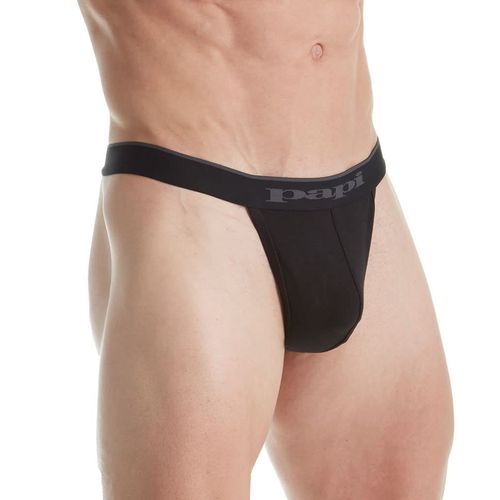 Papi Men's 3-Pack Cotton Stretch Thong, Red/Grey/Black, Large