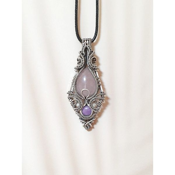 Rose Quartz Phosphorite 925 Silver Wire Gemstone Pendant Necklace