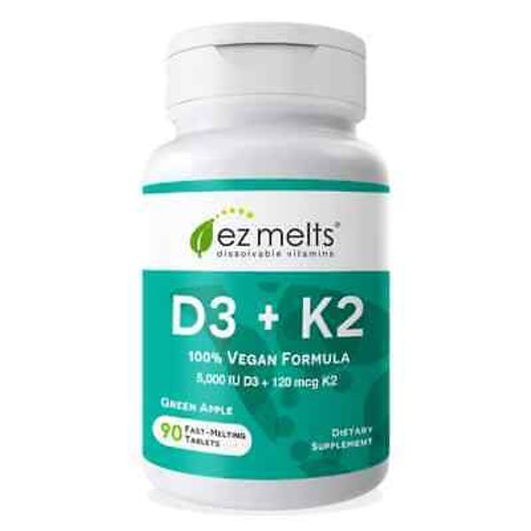 EZMelts Vitamin D3 +K2 dissolving tablets no water needed, 90 tabs per bottle