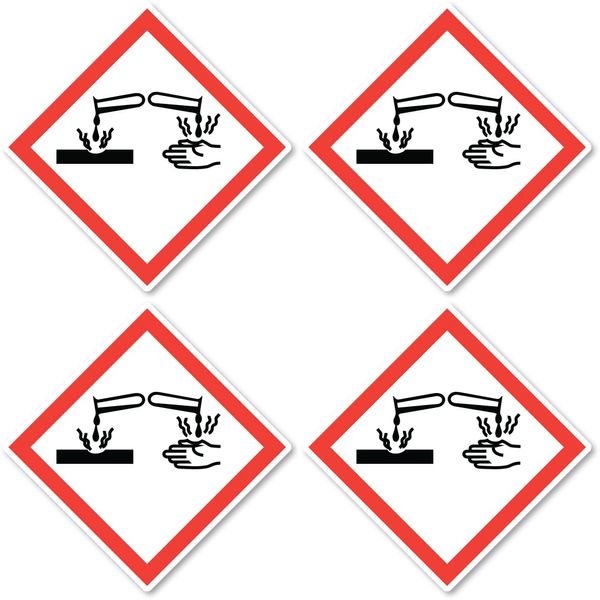 Corrosive Hazard Symbol UN/GHS Hazard Pictogram Stickers 10cm Pack of 4