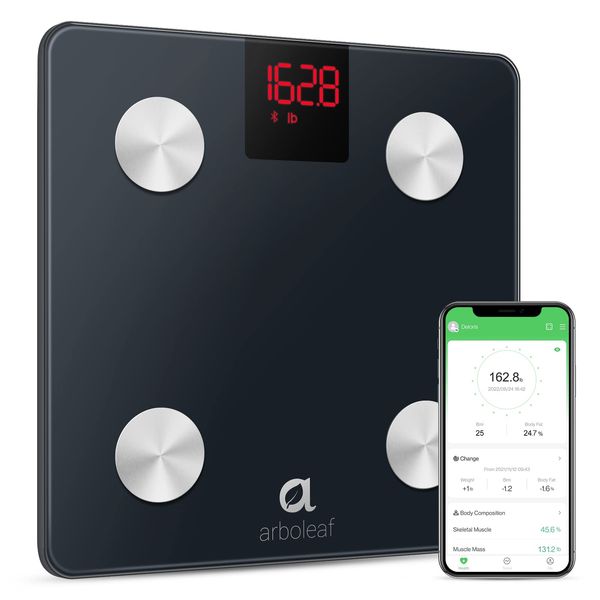 arboleaf Digital Scales for Body Weight and Fat for Bathroom, Smart Bluetooth Scale Sync 14 Body Composition Analyzer with Other Fitness Apps, 400lb