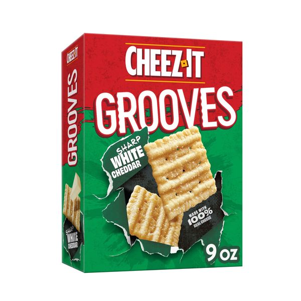 Cheez-It Grooves Crunchy Cheese Crackers, Snack Crackers, Lunch Snacks, Sharp White Cheddar, 9oz Box (1 Box)