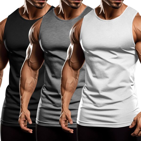 COOFANDY Workout Shirts for Men Polyester Tank Tops Pack Cut Off Gym Shirts Basic Sleeveless Tops Fitness Summer