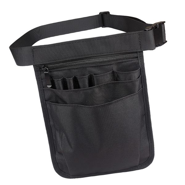 Samcos Nylon Waist Pouch, Tool Bag, Nursery, Work, Apron Bag, Waist Bag, With Belt, Multi-functional Pockets (Black)