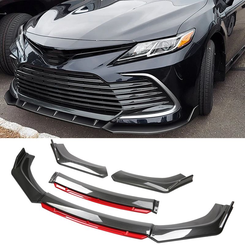Carbon Fiber Look Front Bumper Lip Splitter Kit – Fits Toyota Camry, 4-Piece Set, ABS, Adjustable Angle 3 thumbnail image