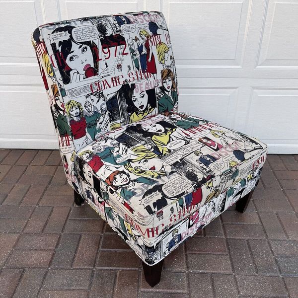 Y2K Upholstered Accent Chair Designer Comic Strip Multicolor Girly Fashion Chic