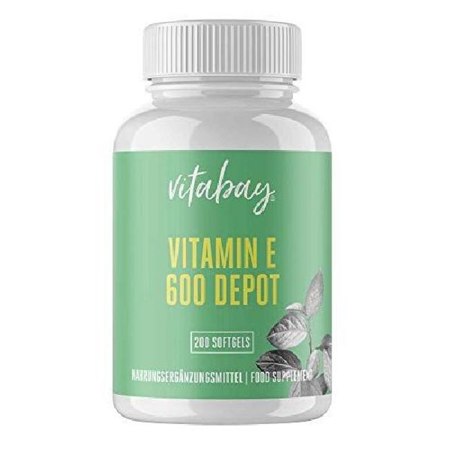 Germany Vitabay High-Dose Vitamin E 600IU 200 Capsules Softgels Vit with Tocopherol Tocotrienols