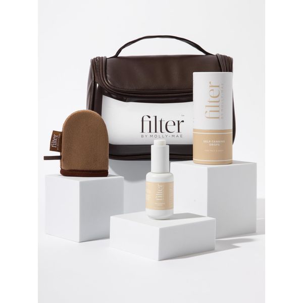 Filter by Molly Mae Self-Tanning Drop & Glow Bundle with Travel Bag, Application Mitt