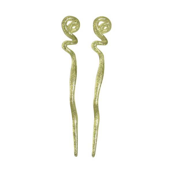 Womens 6.25 inches Long Yellow Twirl Hair Sticks with Glitter and Diamonds Chopsticks - Set of 2