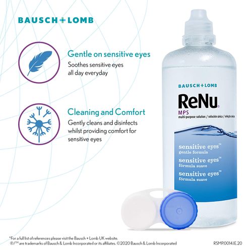 ReNu Multi-Purpose Contact Lens Solution 3 x 240ml - Soft Contact Lenses for Comfortable Wear - Gentle on Sensitive Eyes - Clean, Disinfect, Rinse, Lubricate and Store your Lens - Lens Case Included