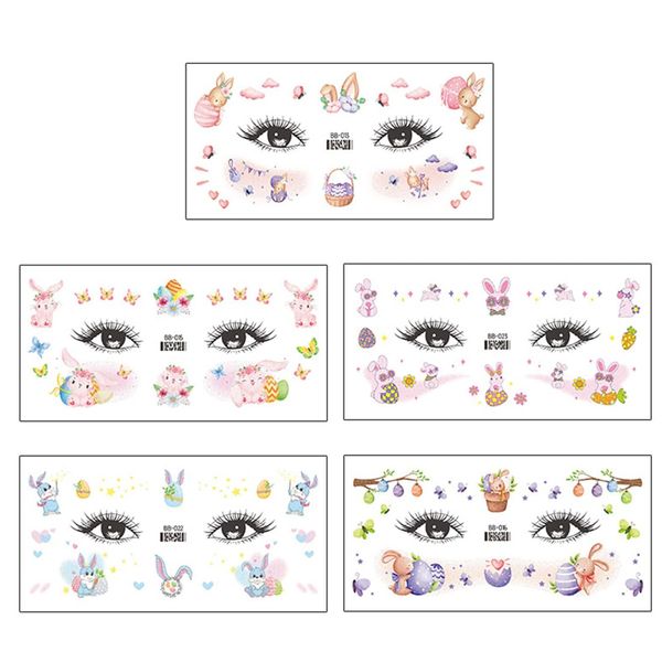 VONJUMA 5 Blätter Face Tattoo Ostern Glitzer Gesichtstattoo Karneval Face Tattoo Aufkleber Klebetattoos Damen Kostümzubehör Für Ostern Fasching Festivals