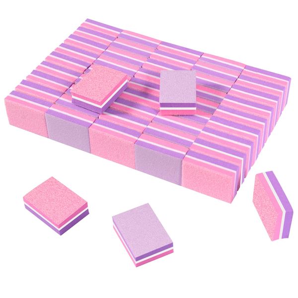 CGBE Nail Buffer, Buffer Block Nail File 100/180 Grit, Mini Nail Buffers Block Sponge Double Sided Nail File for Acrylic Nails Manicure Tools 50PCS (Pink-Purple)