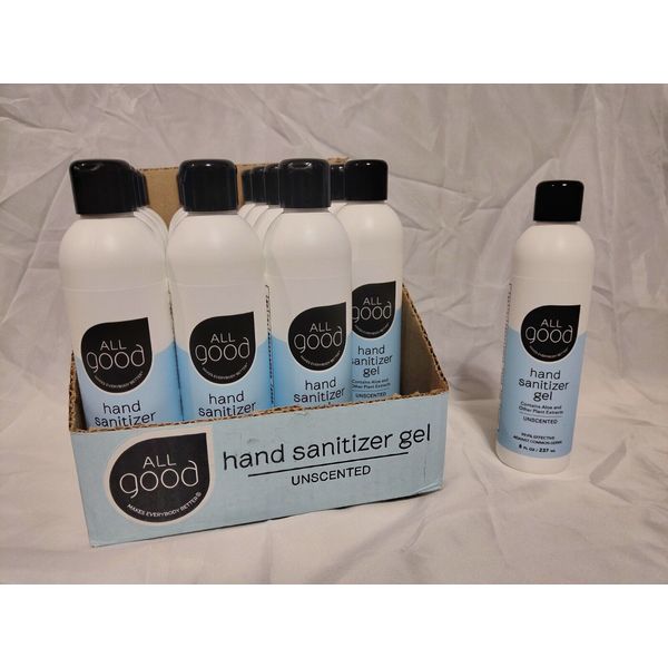 All Good Hand Sanitizer Gel - unscented (8oz / 237 ml) 62% Alcohol - 16 Pack