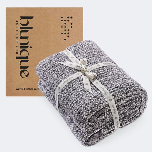 blunique Fuzzy Knit Fabric Throw Blanket, Ultra Soft Waffle Throw Blanket for Couch Bed Sofa 50x60 inches, Cute Grey Throw
