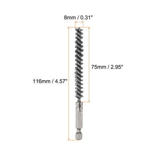 sourcing map 2pcs Stainless Steel Bore Brush 8mm Dia Cleaning Wire Brush with Handle 1/4 Inch Hex Shank for Tubes, Ports, Bearings