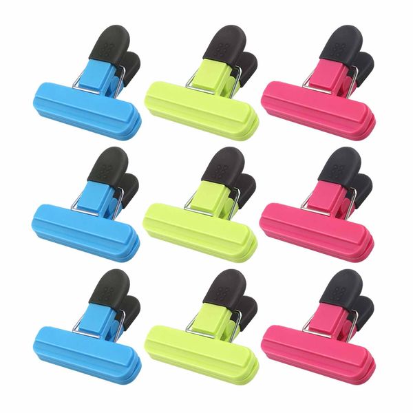 MEKEET Food Bag Clips for Food Storage Set of 9 Food Clips Kitchen Storage Clip Seal Clips,Sturdy,Airtight,Reusable 3 Colours for Keeping Food Fresh - Ideal for Home, Kitchen,Travel,Camping