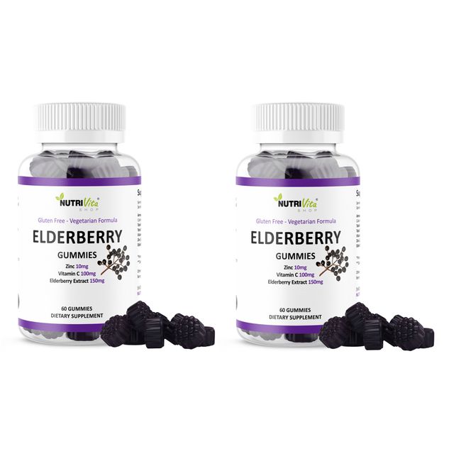 2X Black Elderberry Gummies 120 Count Total Vitamin C Zinc Natural Berry Flavor