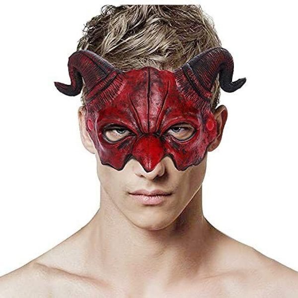 Halloween Horn Devil Half Face Mask Easter Halloween Costume Party Cosplay Mask Animal Christmas Carnaval Demon Mask Half-Face Masks Festival Fancy Dress Cavel Cat Mask Red Halloween Horn Ghost Mask