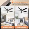 52 Inch Flush Mount Black Ceiling Fan with Light and Remote Control.Noiseless,Di