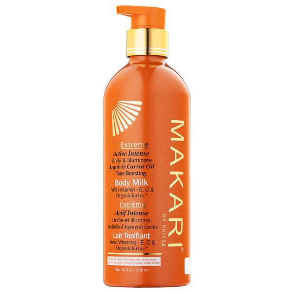 MAKARI Extreme Active Intense Carrot & Argan Oil Body Milk (16.8 oz) | Unify & Illuminate | Tone-Boosting Body Lotion with Vitamins E and C | Helps Brighten Skin Tone | Promotes Even Complexion