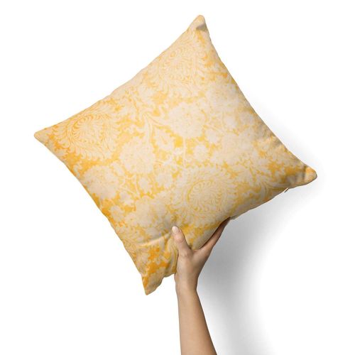 iiRov Mustard Yellow Cauliflower Damask Pattern - Custom Decorative Home Decor Indoor or Outdoor Throw Pillow Cover Plus Cushion Set for Sofa, Bed or Couch (Pillow CASE Cover Plus Cushion)